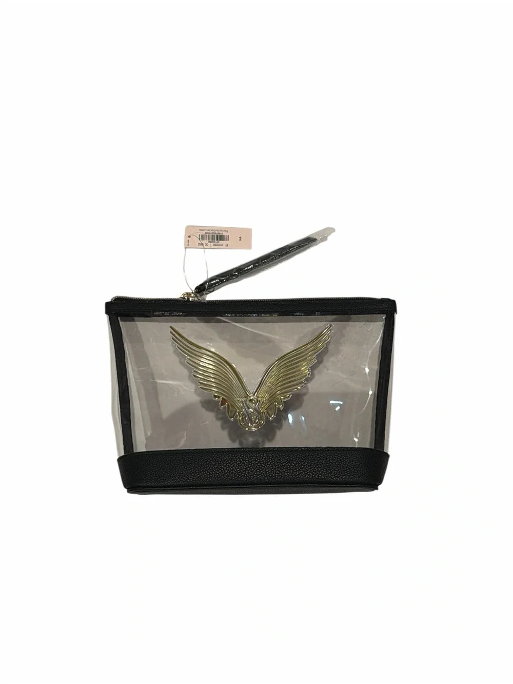 Victoria's Secret Black & Clear Cosmetic Pouch with Gold Wing Emblem